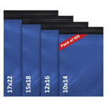 Blue mailing bags assorted pack of 100 in sizes 10x14, 12x16, 15x18 and 17x22 for postage and packaging