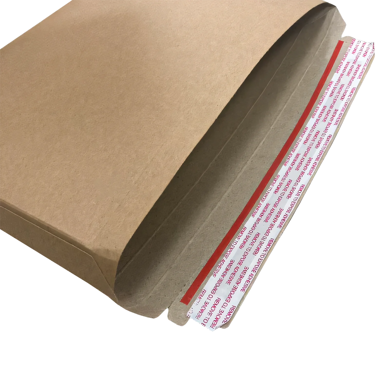 Close up of an expandable cardboard envelope with adhesive strip