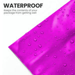 Close-up of a pink mailing bag with water droplets showing its moisture-resistant design.