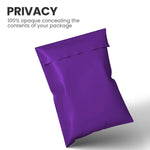purple opaque mailing bag showing full privacy and concealment of package contents.